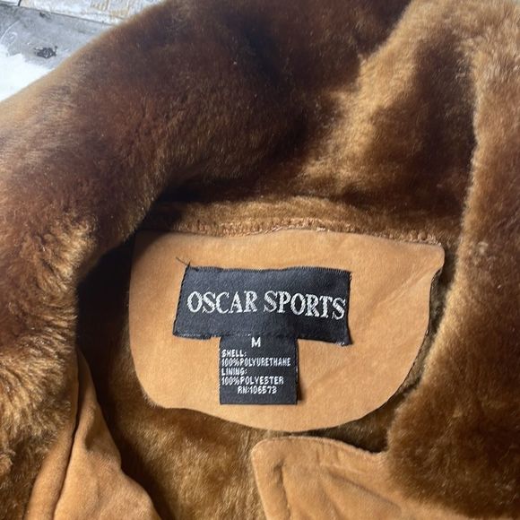 90s vintage Oscar sports vegan leather Sherpa jacket M - Picture 4 of 8